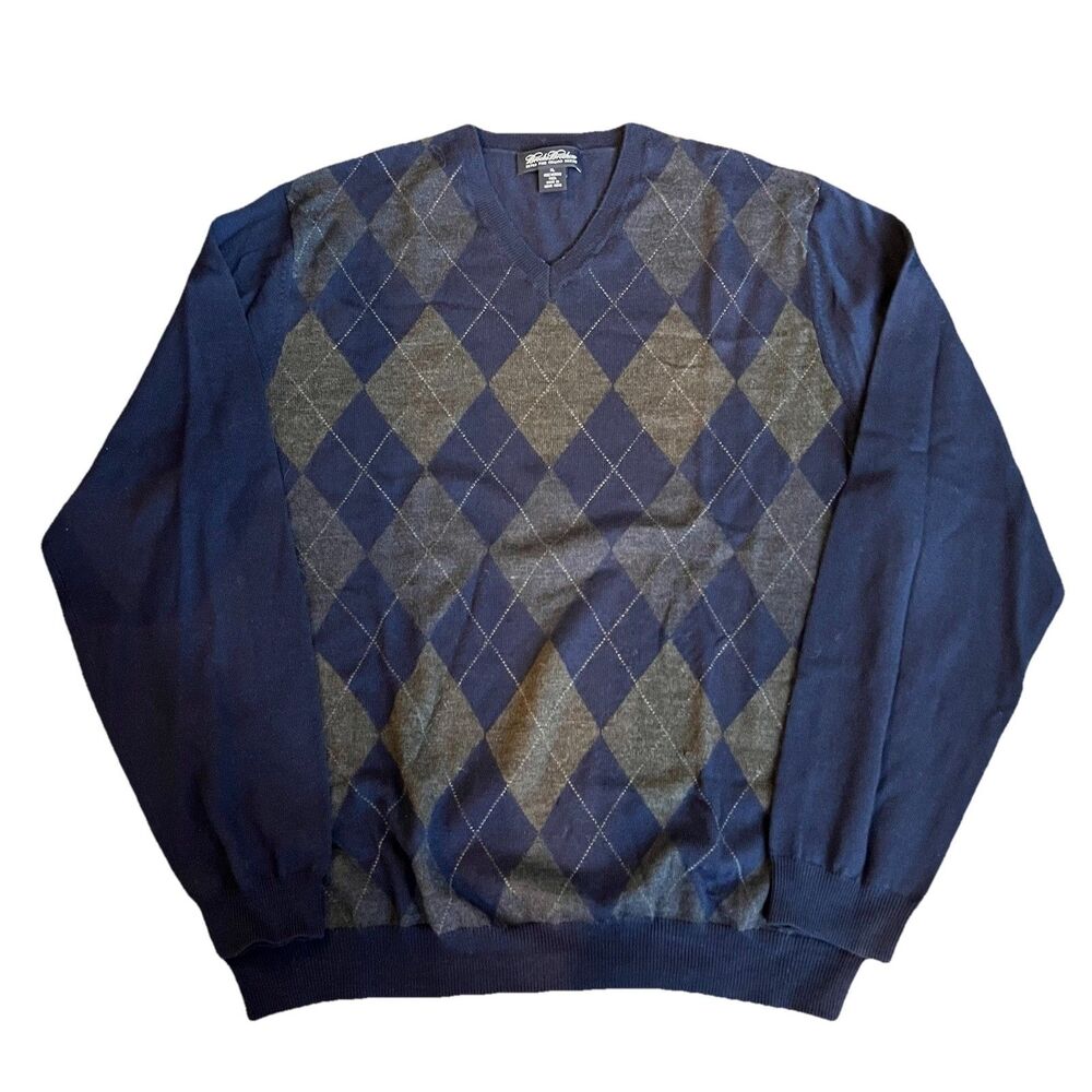 Brooks Brothers V-Neck Argyle Sweater Extra Fine Italian Merino Wool Men’s XL
